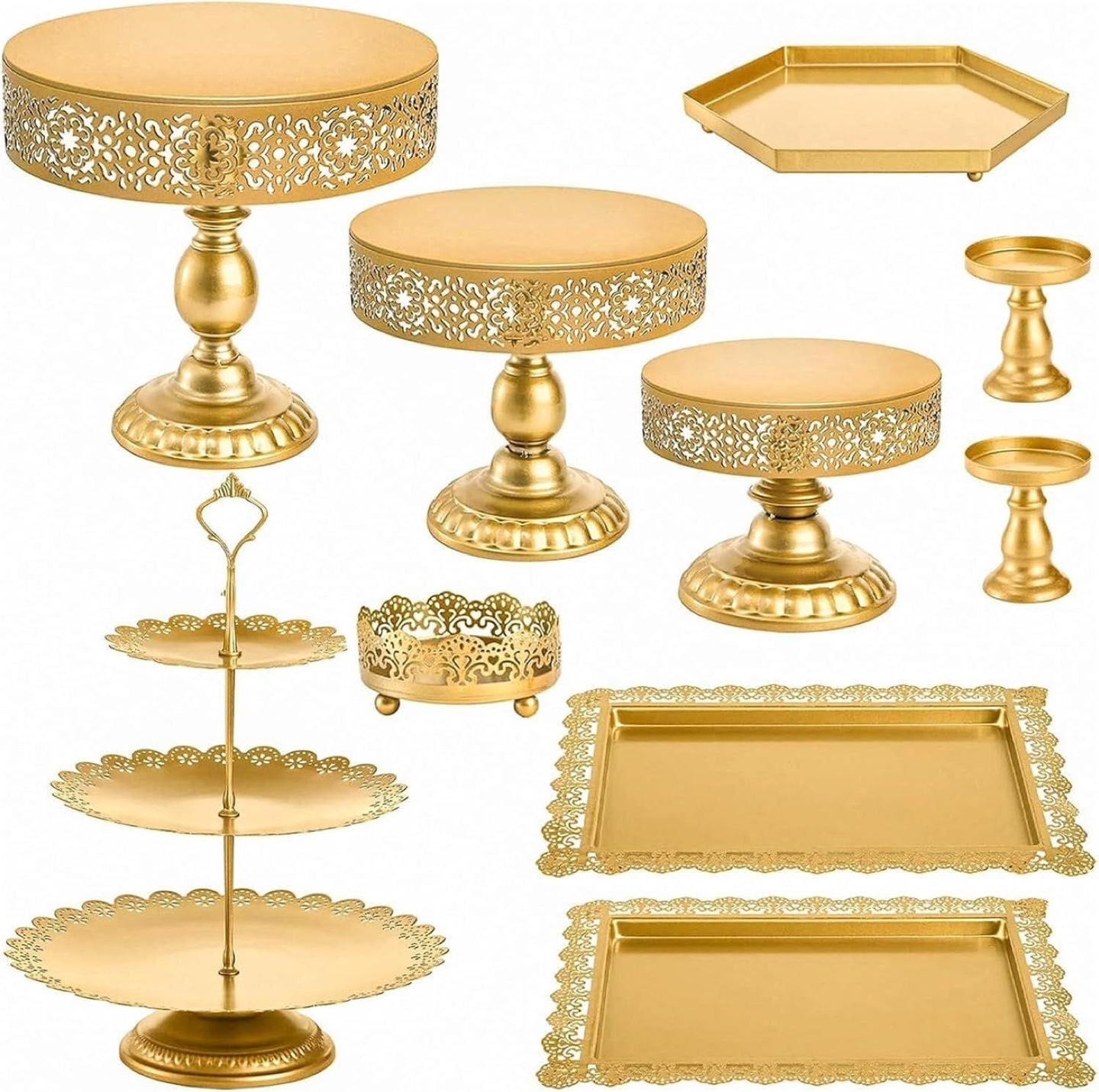 10 piece Gold Cake Stands & Dessert Display Set