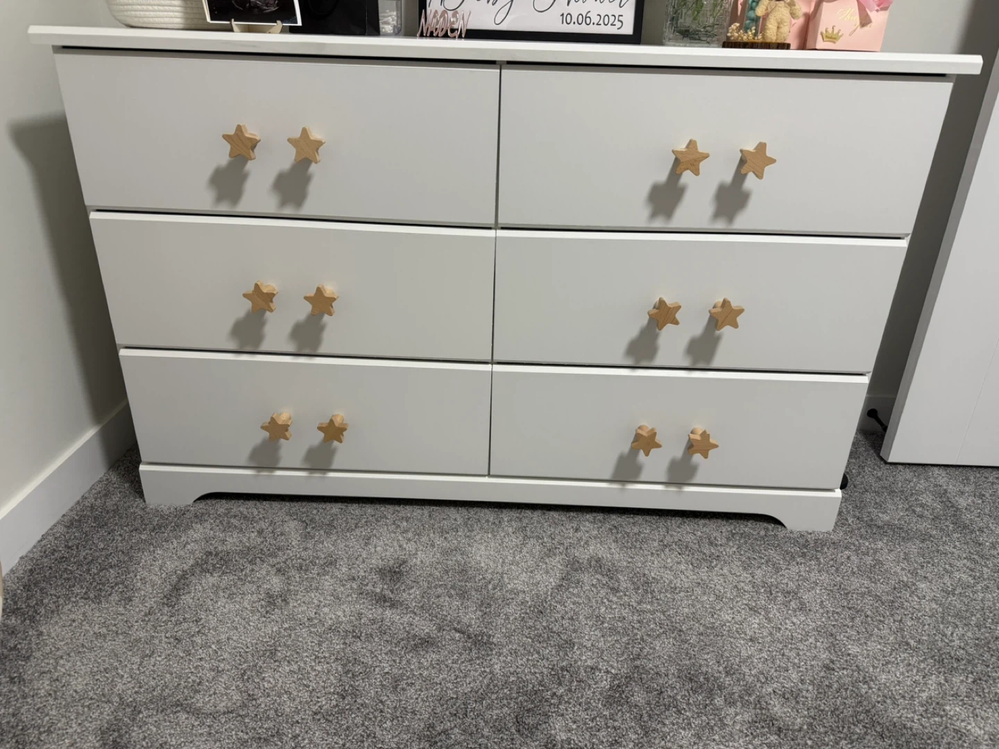 White 6-Drawer Dresser with Star Knobs