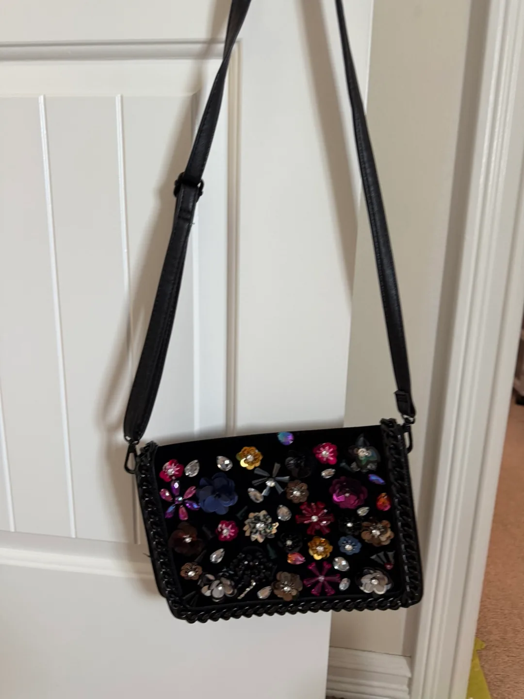 Black Floral Embellished Shoulder Bag thumbnail