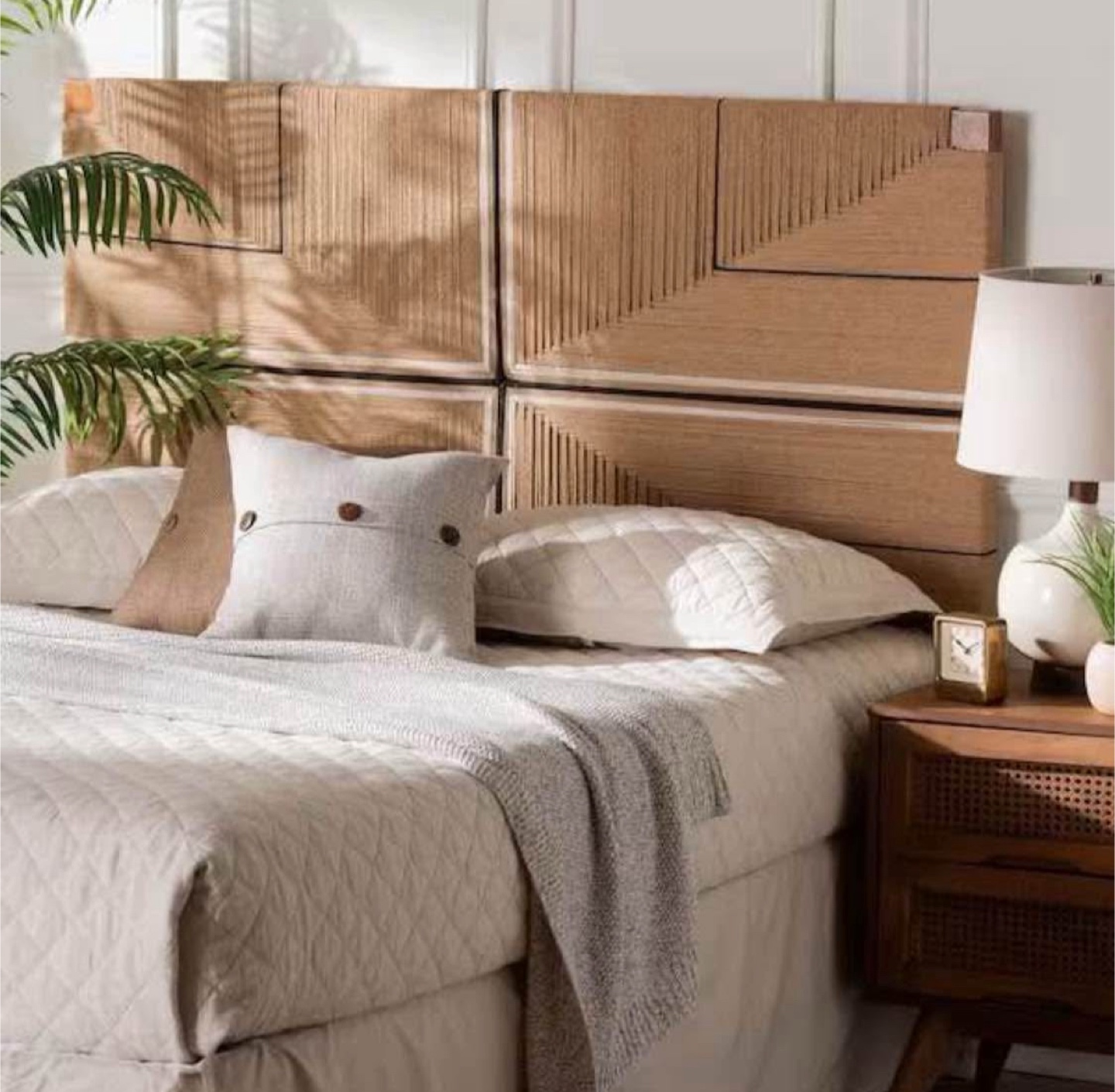 New Queen Size Eclectic Boho Bali and Pari Rattan Headboard