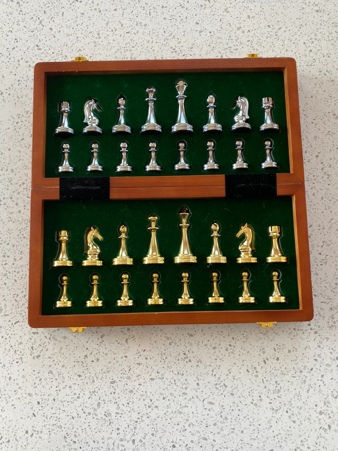 Wooden Chess Set with Metal Pieces