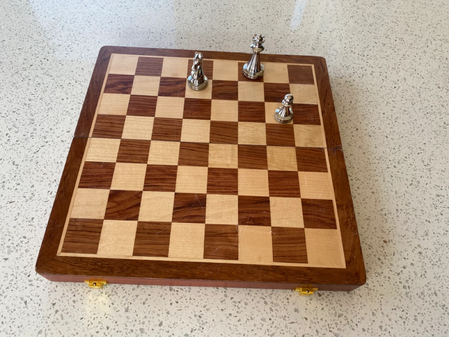 Wooden Chess Set with Metal Pieces - photo 2