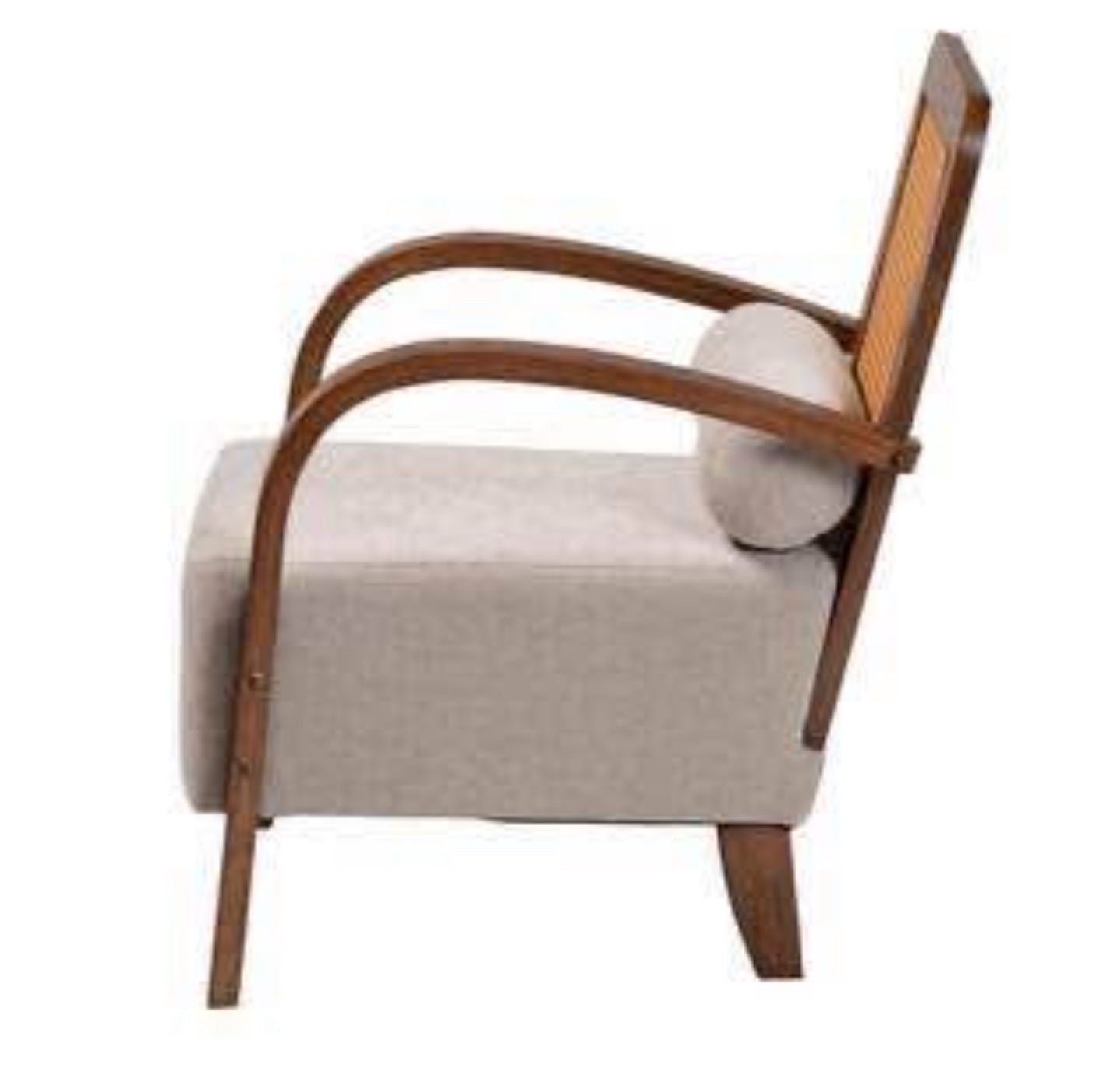 New Japandi Scandinavian Boho Beige and Walnut Brown Armchair - photo 3