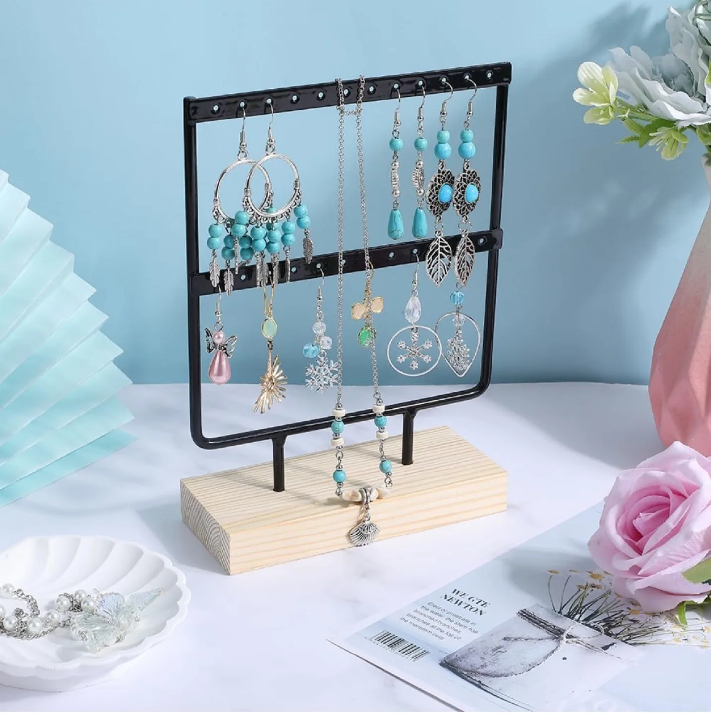 2 x Collapsable Earring Display Stands with Wooden Base thumbnail