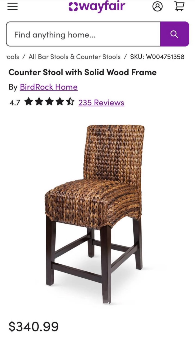 New Set of 2 Abaca Boho Counter Height Stools - photo 2