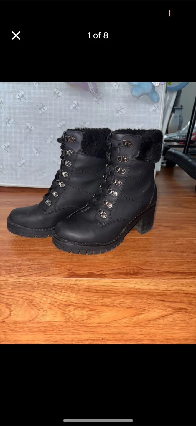 🥕Black Lace-Up Heeled Boots- thrifted thumbnail