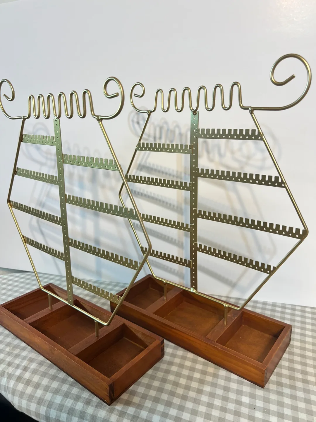 2 x Collapsable Earring Display Stand - Gold Metal & Wooden Base thumbnail