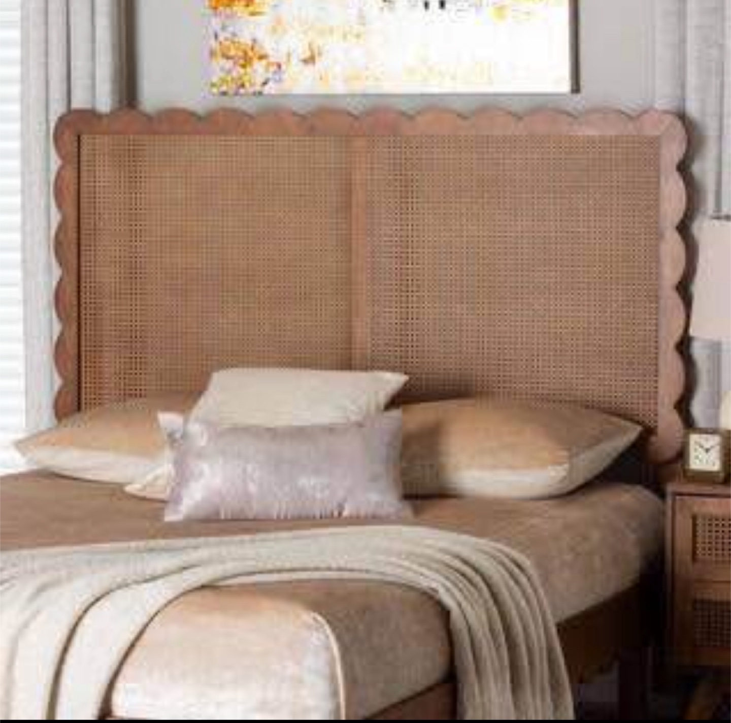 New Queen Size Scallop Rattan Boho Mid Century Mod Headboard