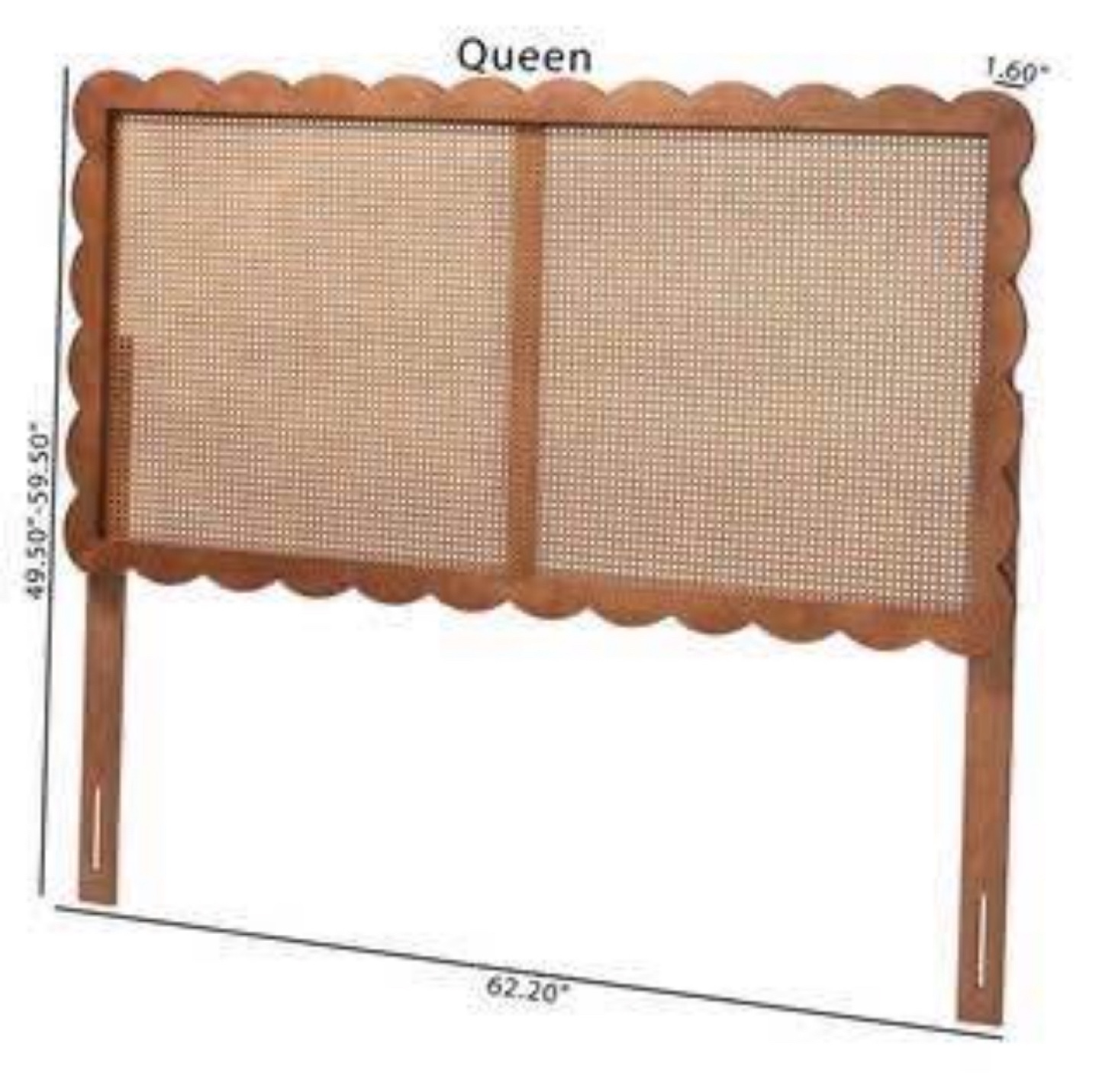 New Queen Size Scallop Rattan Boho Mid Century Mod Headboard - photo 2