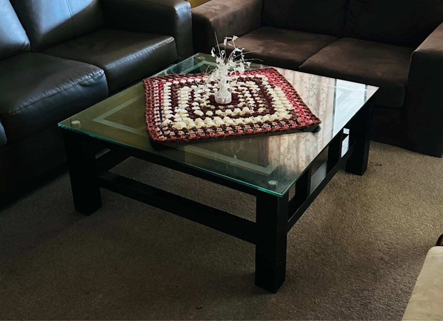 Glass Top Coffee Table with Black Frame