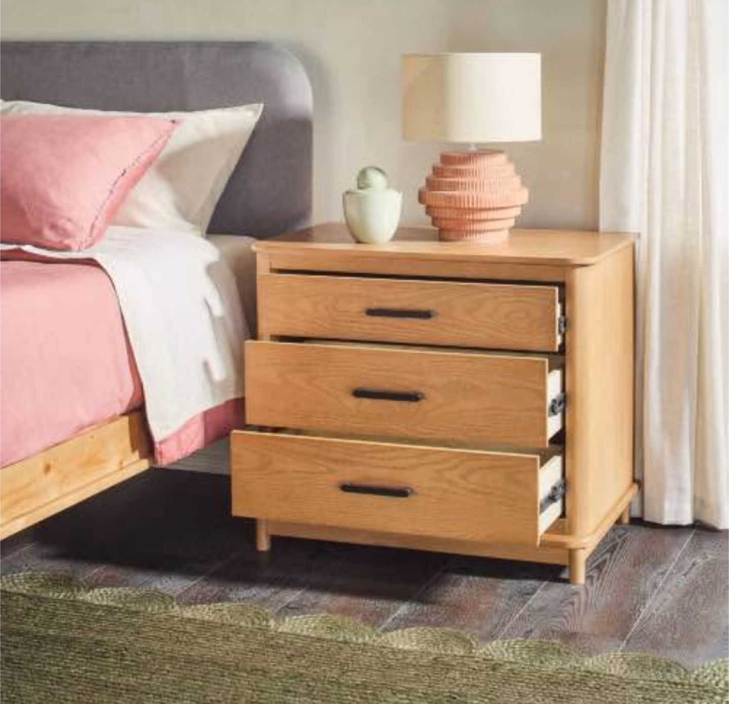 New 3 Drawer Nightstand English Oak Finish Solid Wood - photo 5