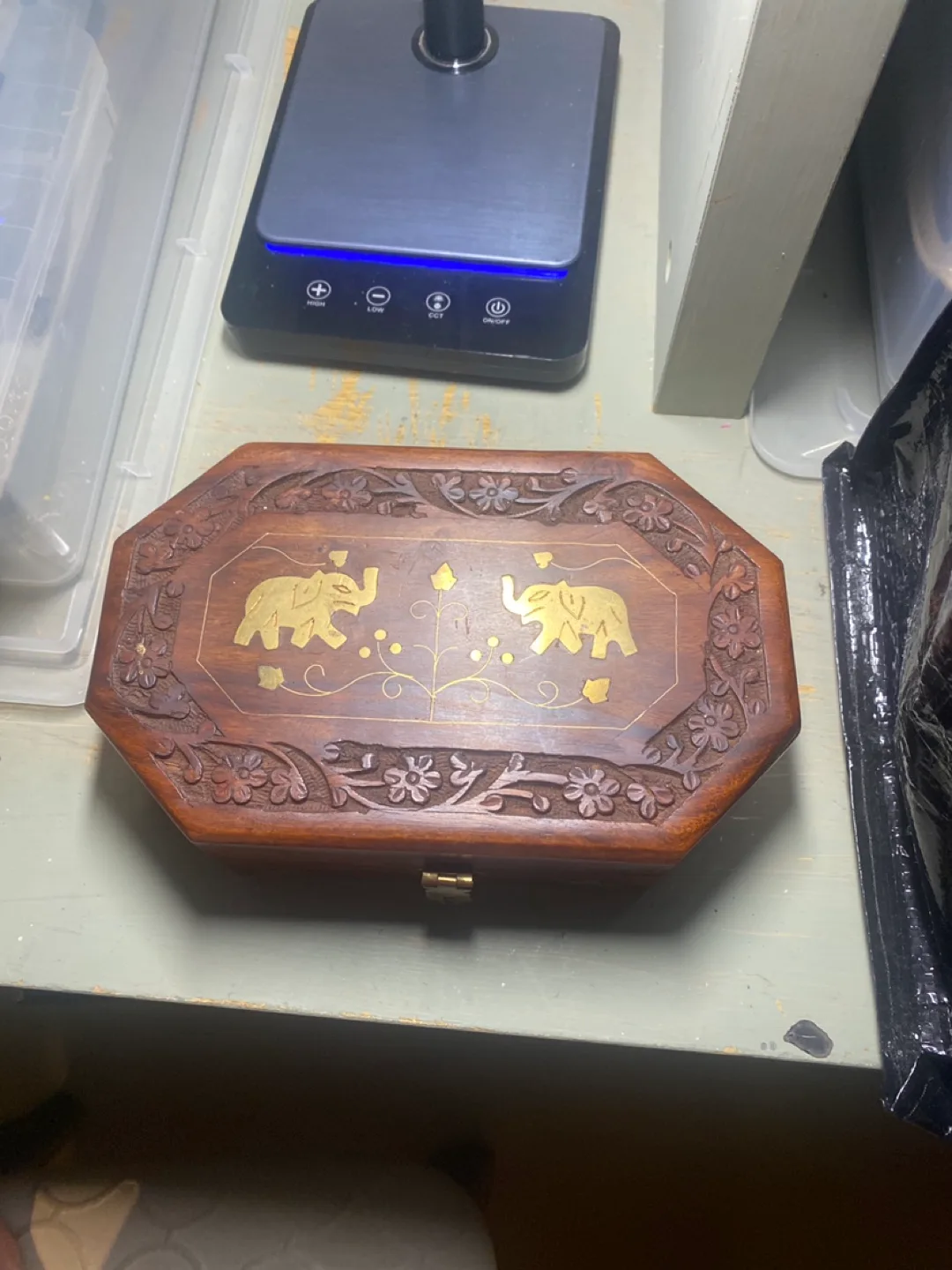 Wooden Jewelry Box with Elephant Design thumbnail
