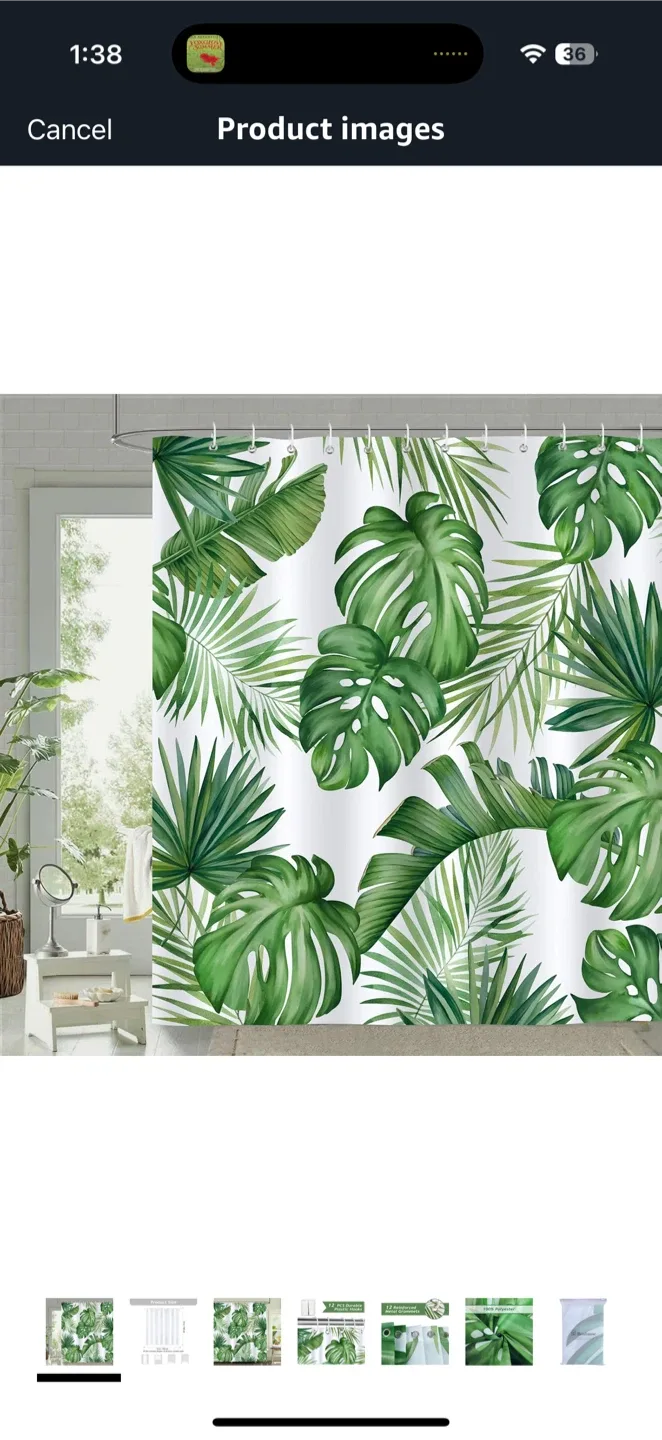 Tropical Leaf Print Shower Curtain thumbnail