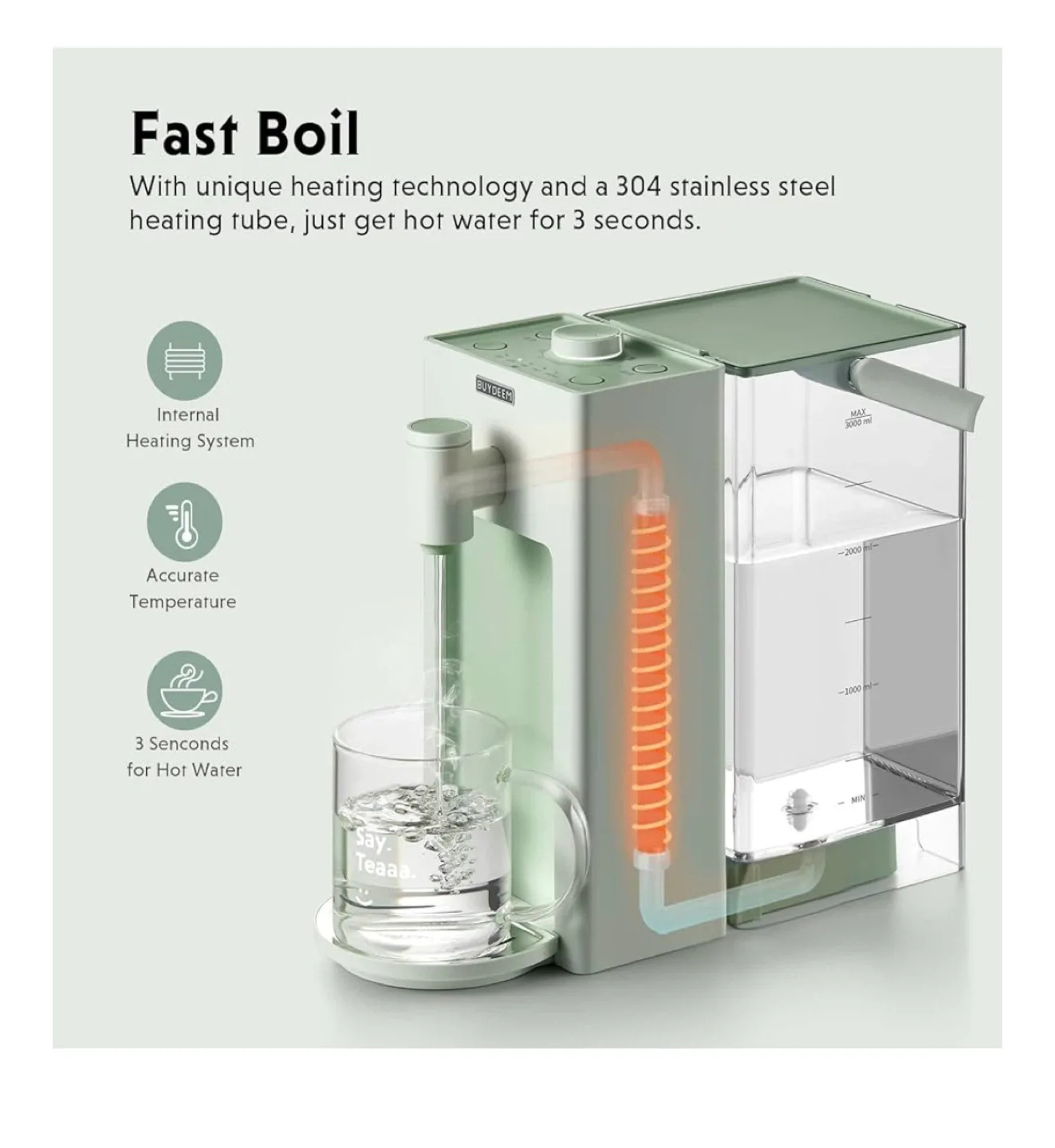 BNIB BUYDEEM S9013 3L Instant Hot Water Dispenser - Green image indicator(4)