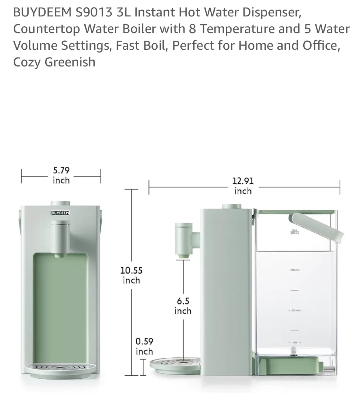 BNIB BUYDEEM S9013 3L Instant Hot Water Dispenser - Green image indicator(2)