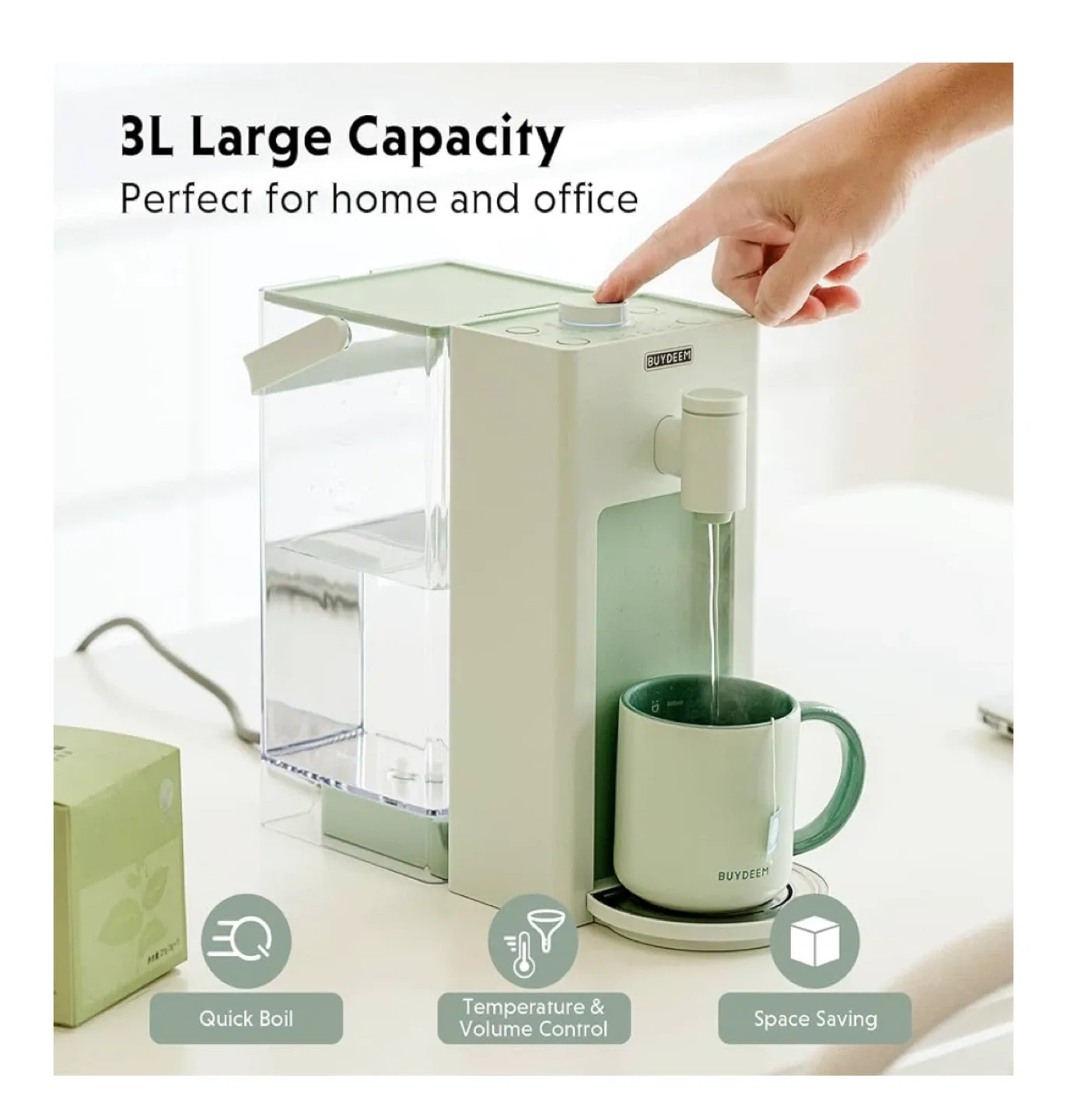BNIB BUYDEEM S9013 3L Instant Hot Water Dispenser - Green image indicator(3)