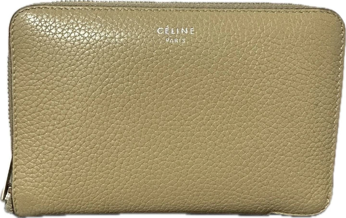 Authentic Celine Drummed Calfskin Zip Around Wallet | Beige thumbnail