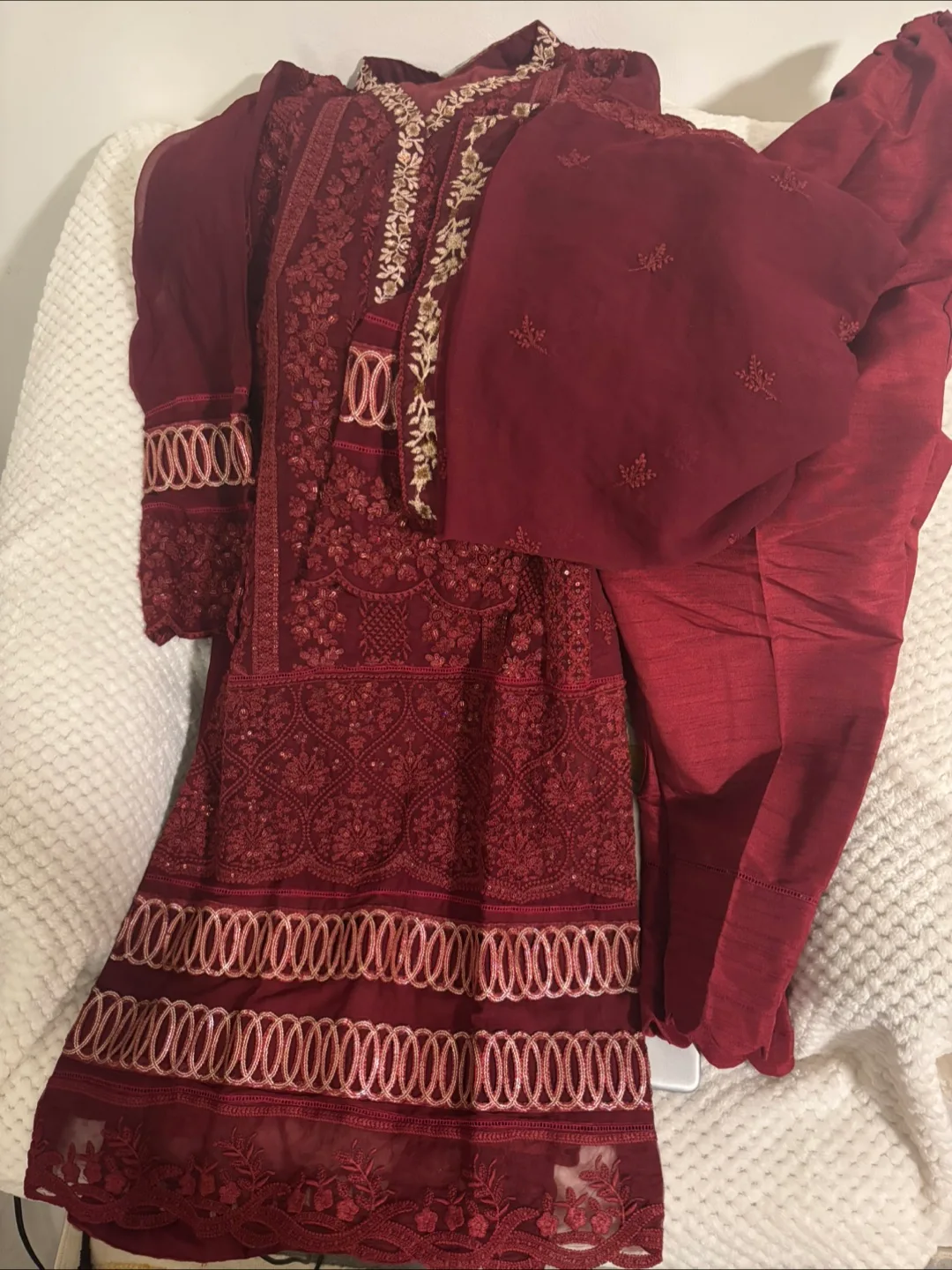 Burgundy Embroidered Shalwar Kameez Suit thumbnail