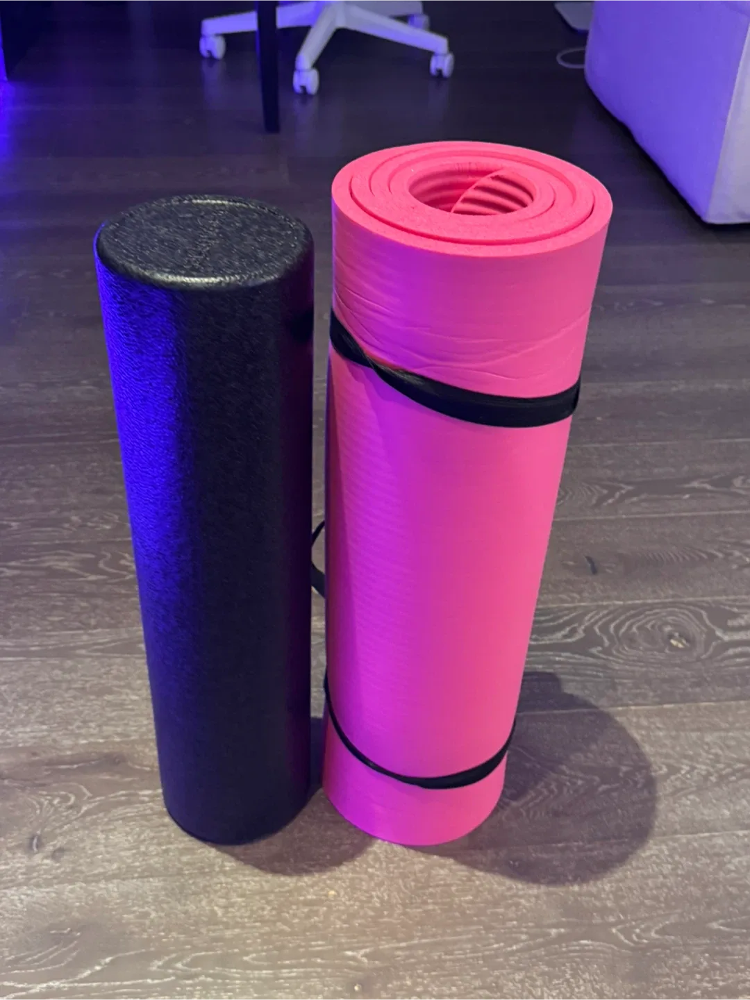 Pink Yoga Mat & Black Foam Roller