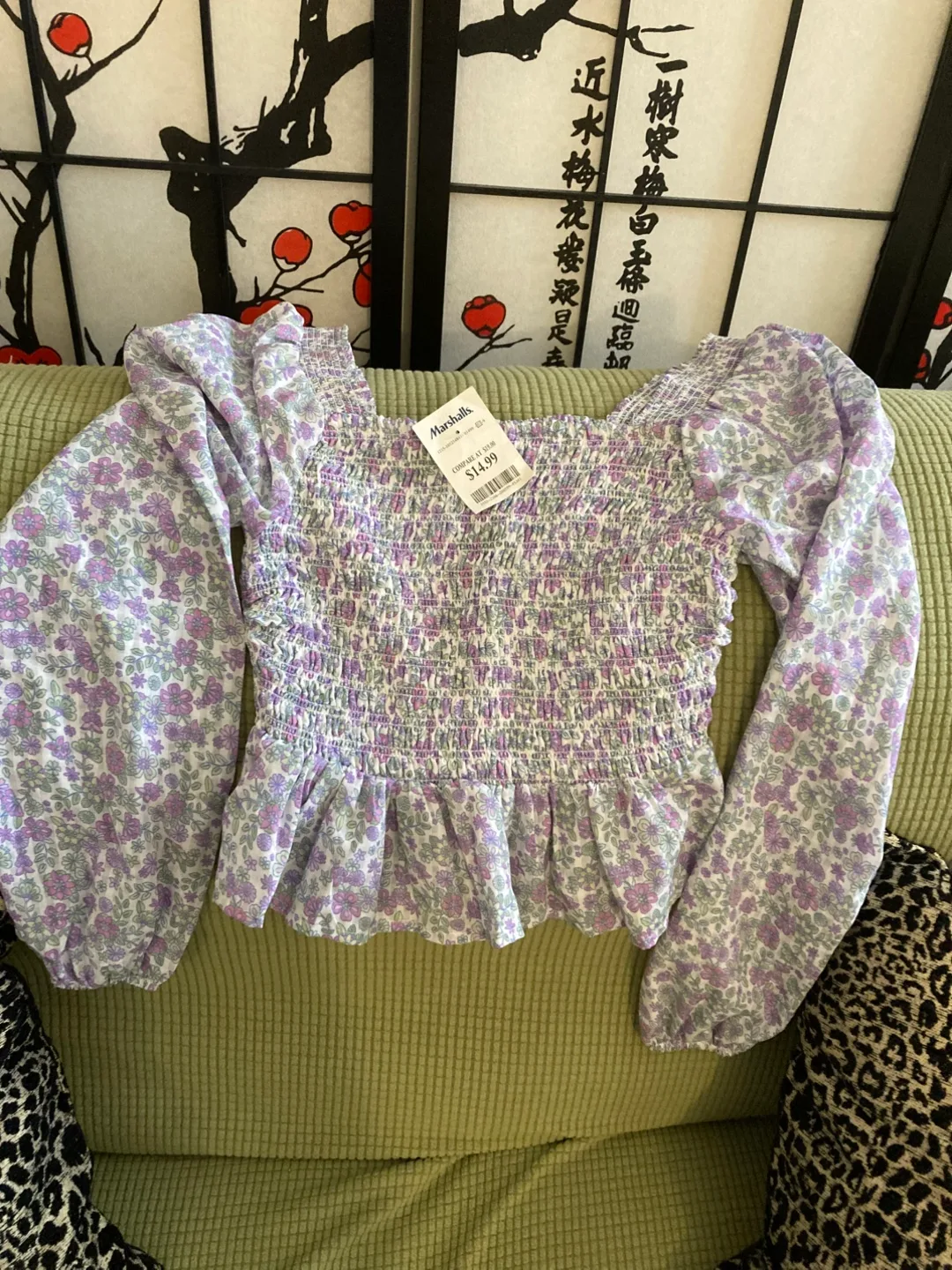 Floral Long Sleeve Smocked Top thumbnail