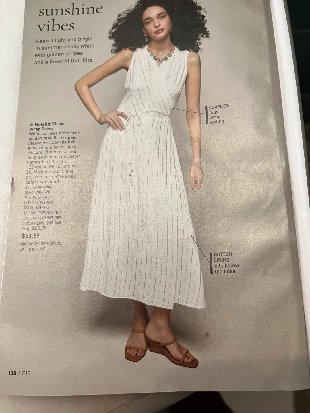 White & Gold Metallic Stripe Surplice Dress image indicator(2)