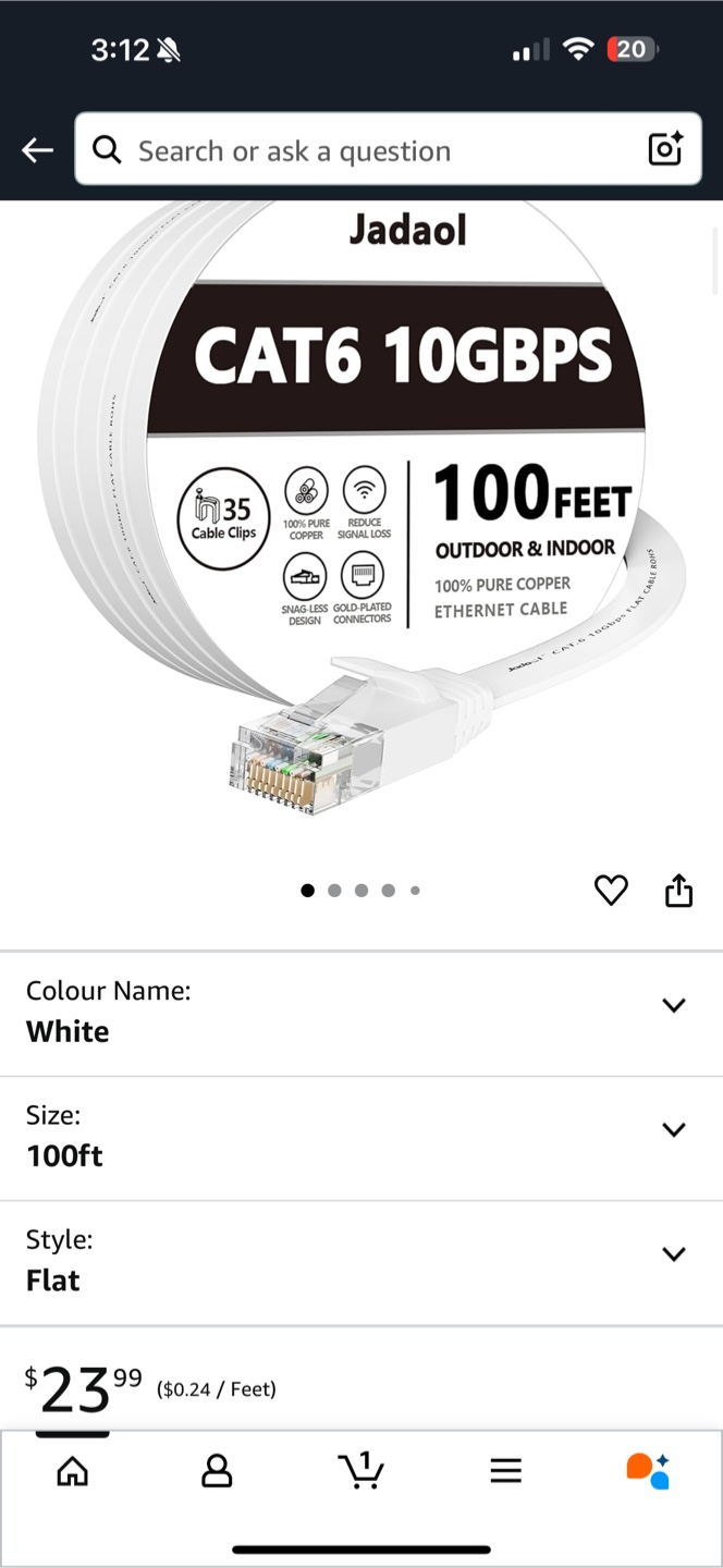 Jadaol CAT6 10GBPS Ethernet Cable - 100ft White