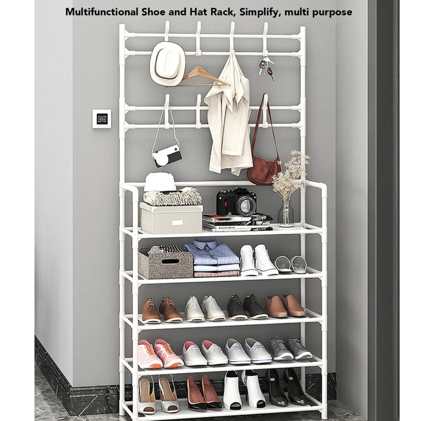 Multifunctional Shoe and Hat Rack - White thumbnail