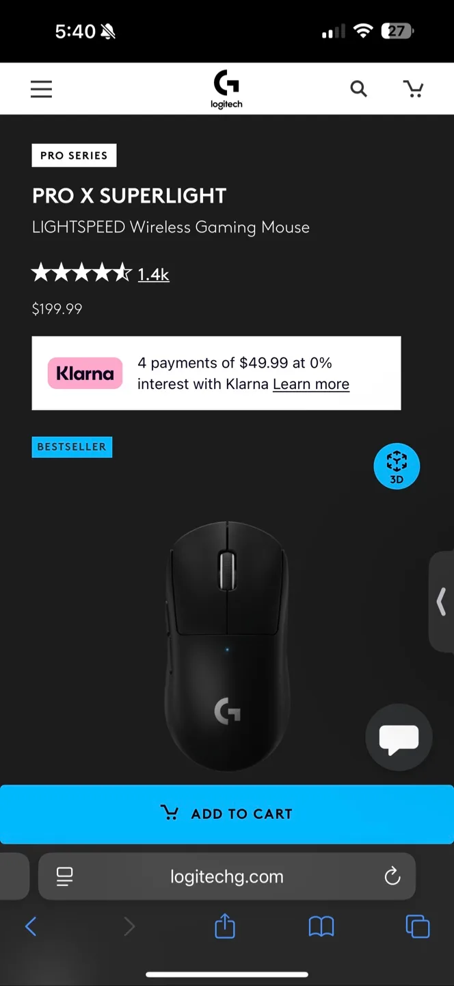 Logitech Pro X Superlight Wireless Gaming Mouse thumbnail