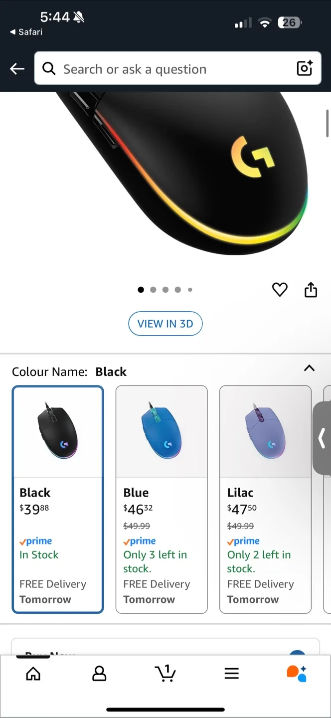 Logitech G203 LIGHTSYNC Black Gaming Mouse thumbnail