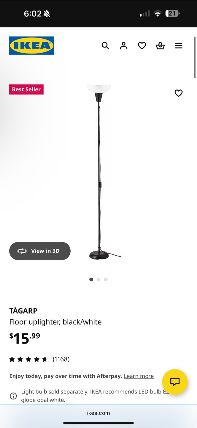 IKEA TÄGARP Floor Uplighter - Black/White