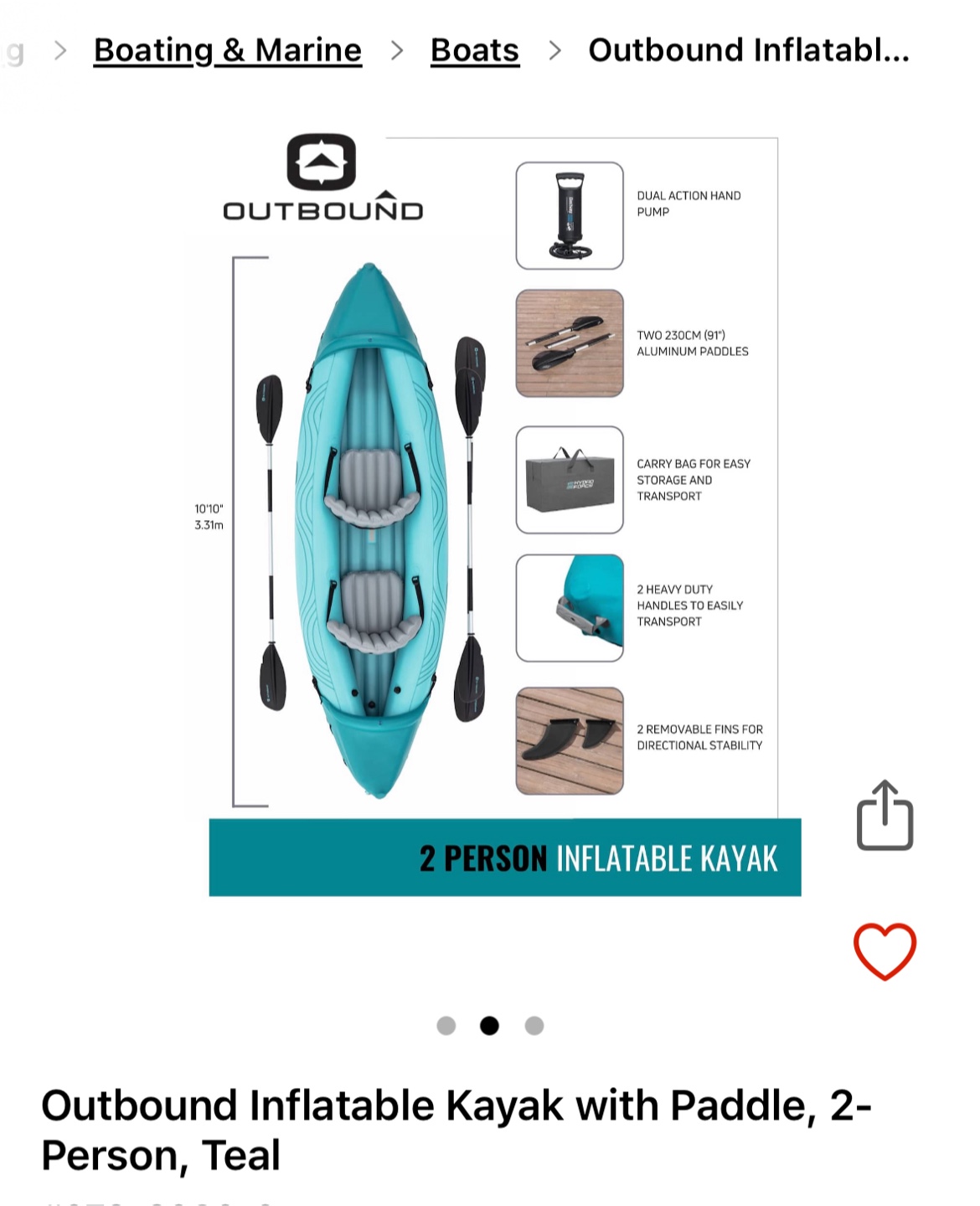 Outbound Inflatable Kayak with Paddle, 2-Person - photo 5