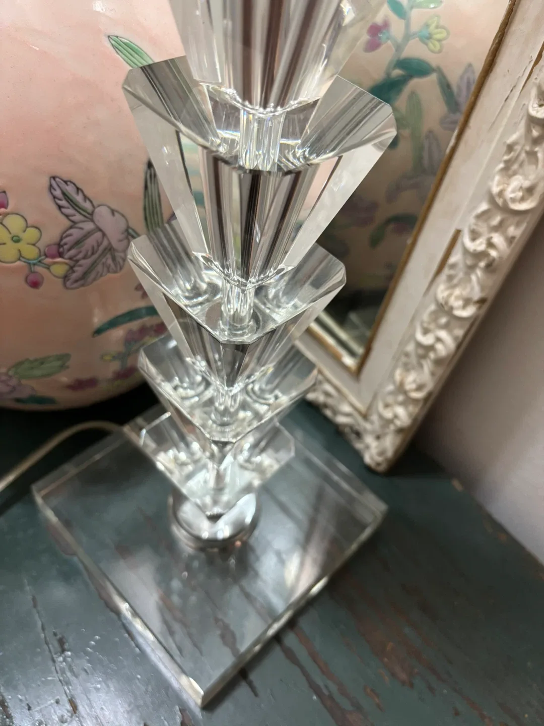 Vintage Hollywood Regency-Style Lucite Stacked Lamp image indicator(5)