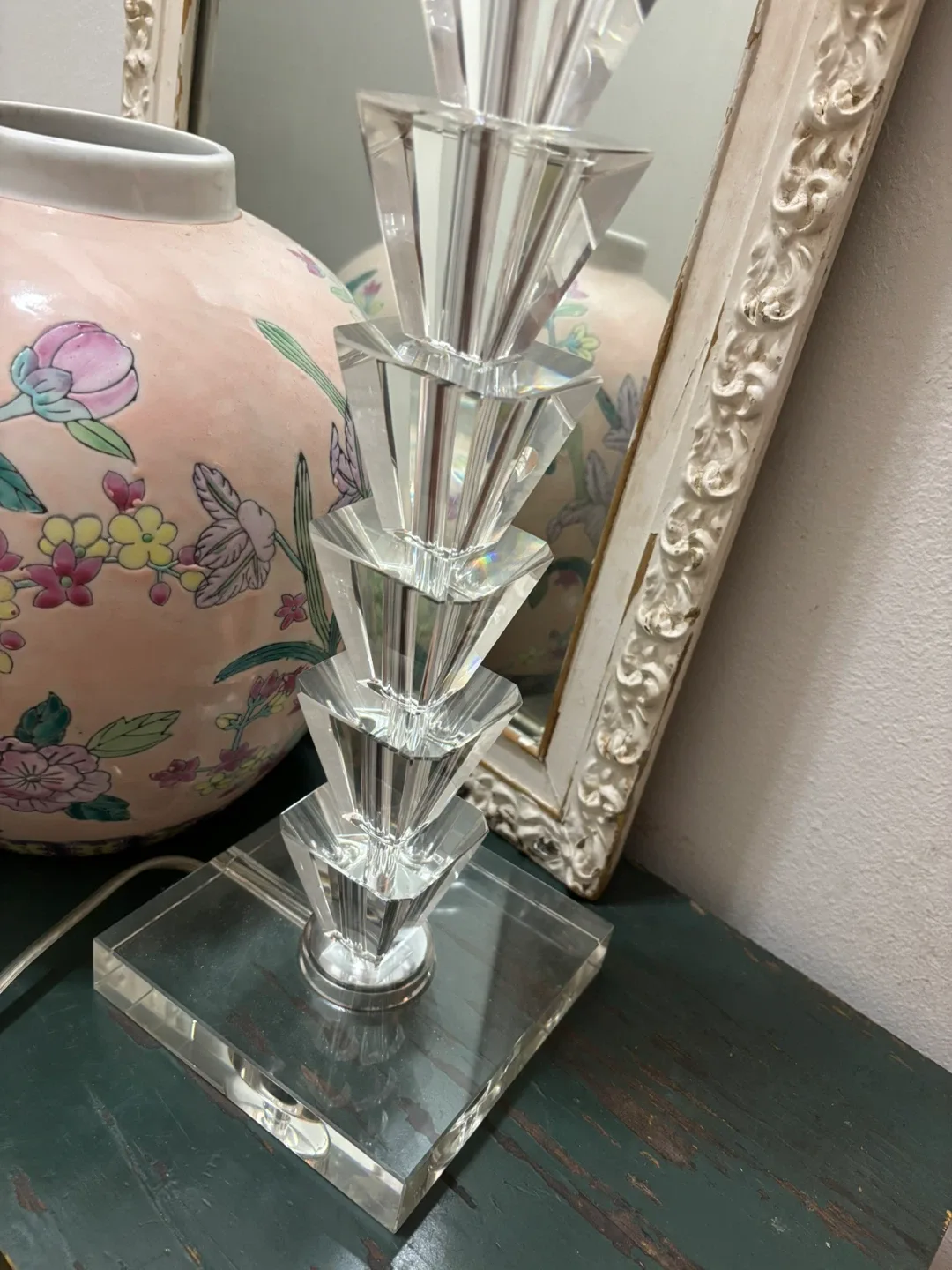 Vintage Hollywood Regency-Style Lucite Stacked Lamp image indicator(2)