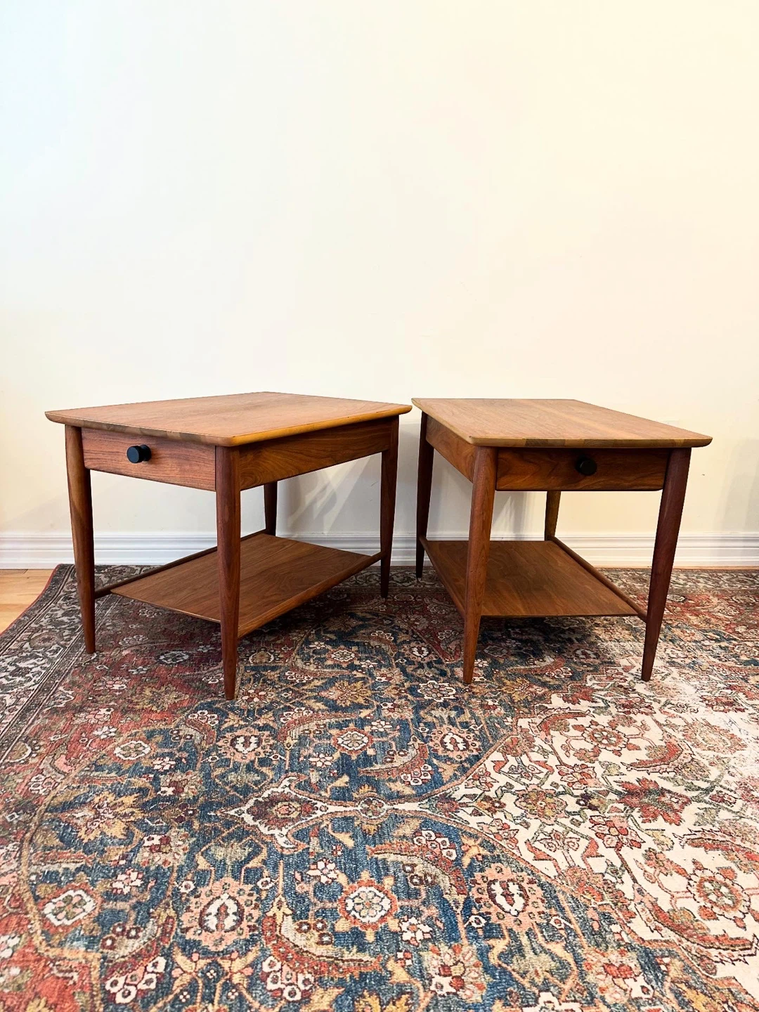 Refinish, mid-century, walnut end table tables