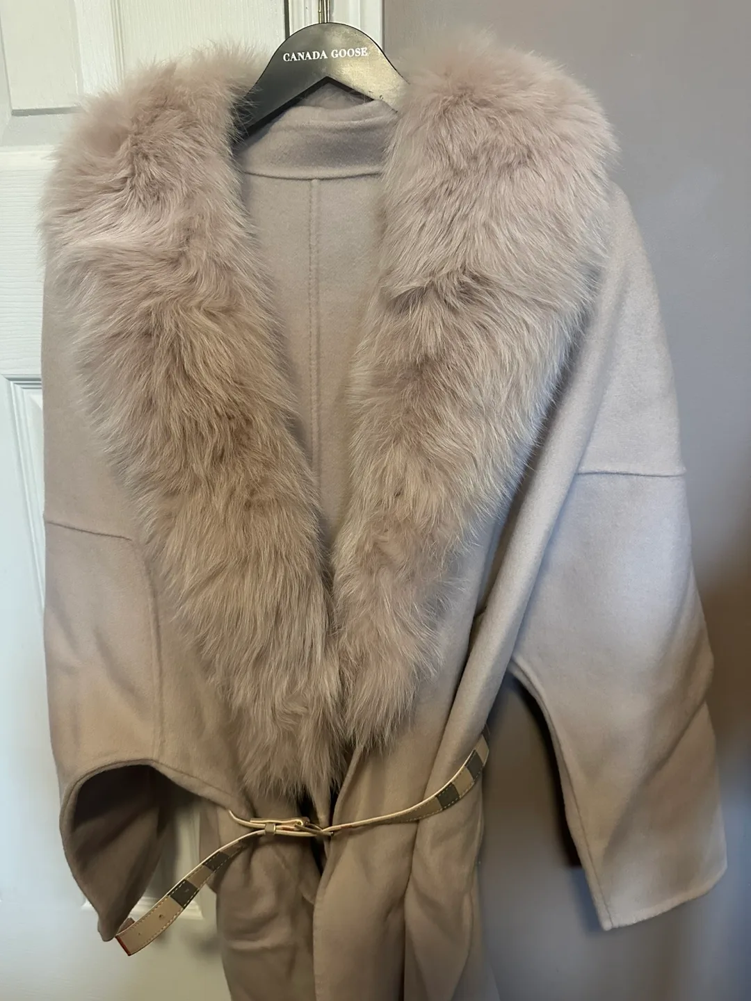 Wool Blend Coat with Fur Collar thumbnail