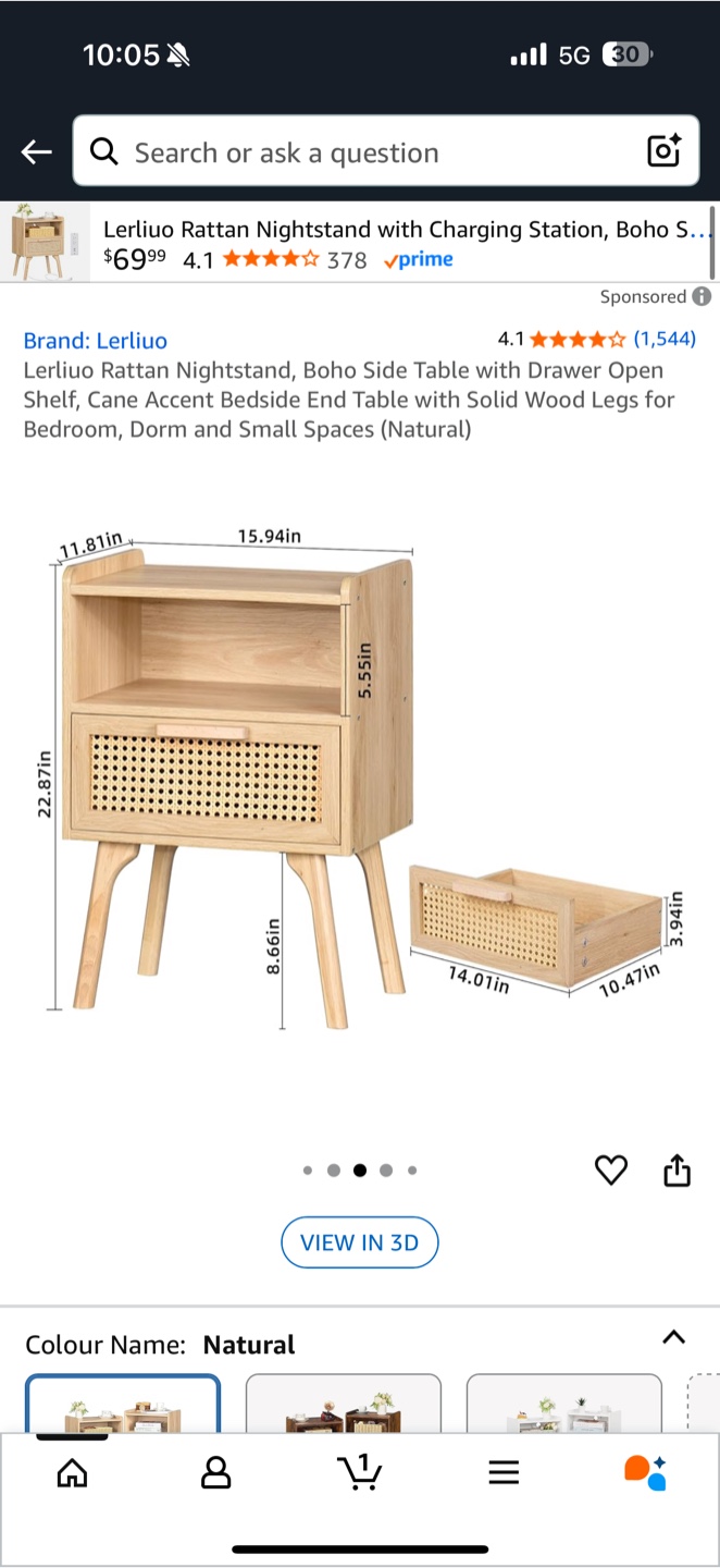 Lerliuo Rattan Nightstand - Boho Side Table - photo 2