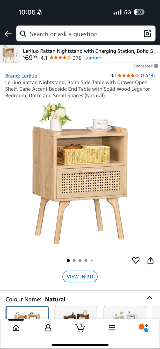 Lerliuo Rattan Nightstand - Boho Side Table