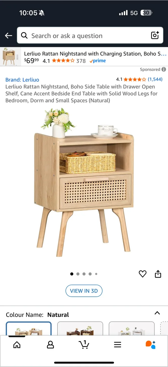 Lerliuo Rattan Nightstand - Boho Side Table thumbnail