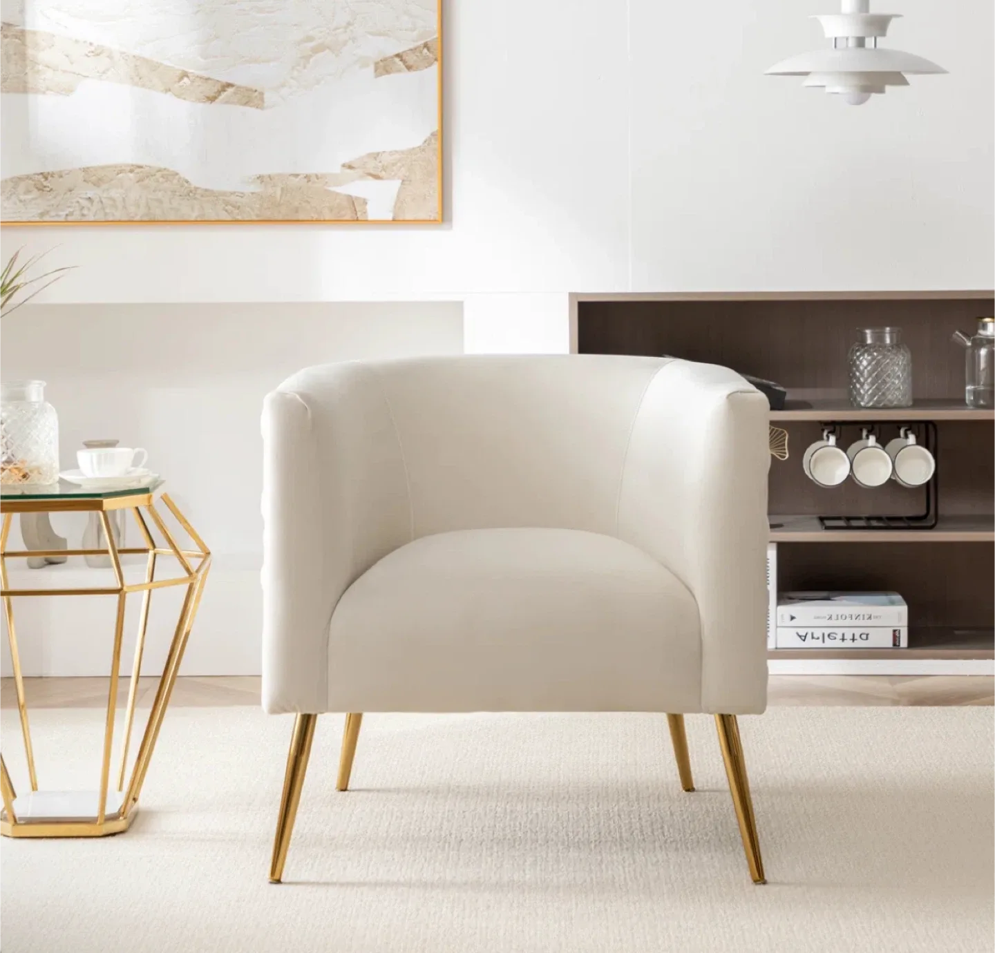 Cream Accent Chair with Gold Legs thumbnail