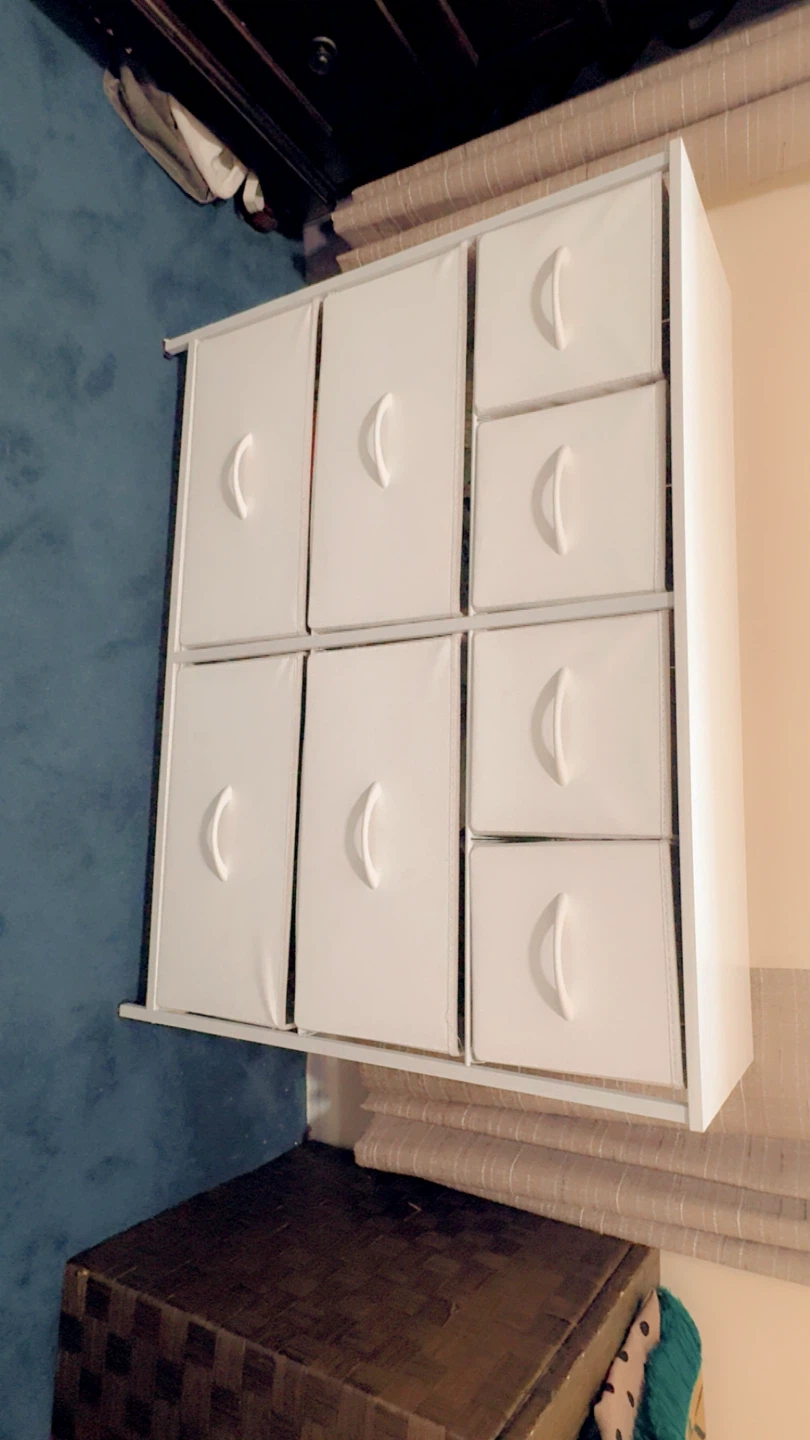 White Storage Shelf with 8 Fabric Drawers