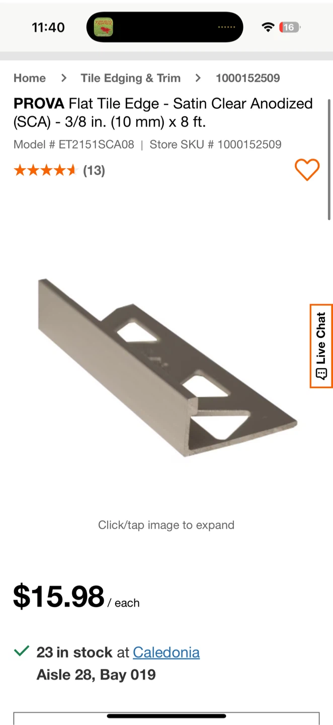 PROVA Flat Tile Edge Trim - Satin Clear Anodized