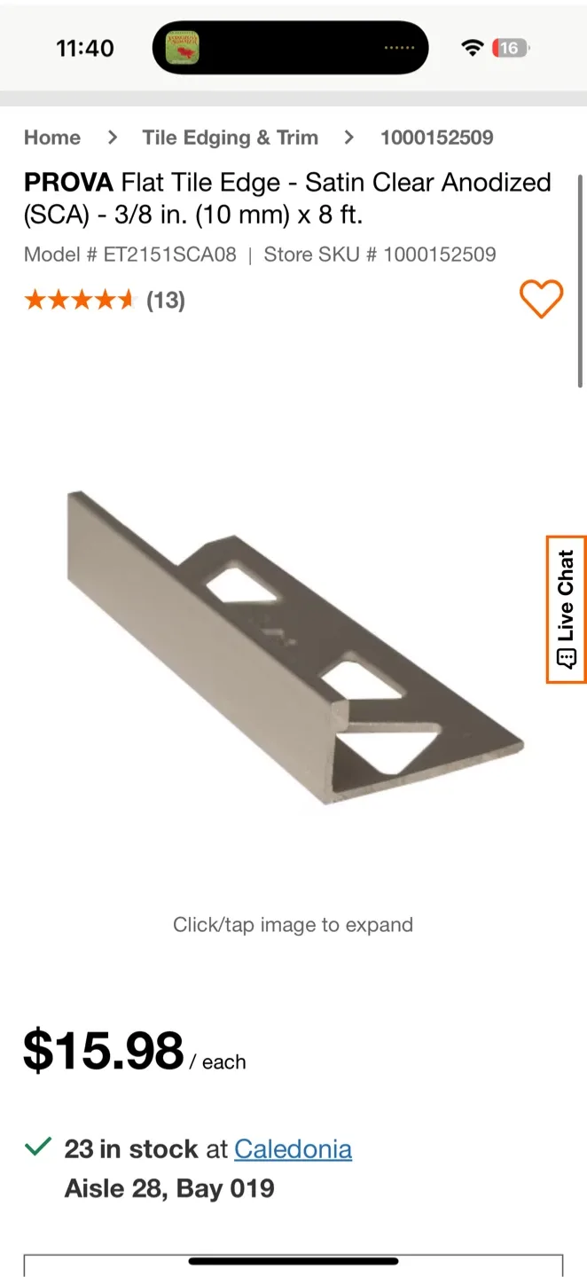 PROVA Flat Tile Edge Trim - Satin Clear Anodized thumbnail