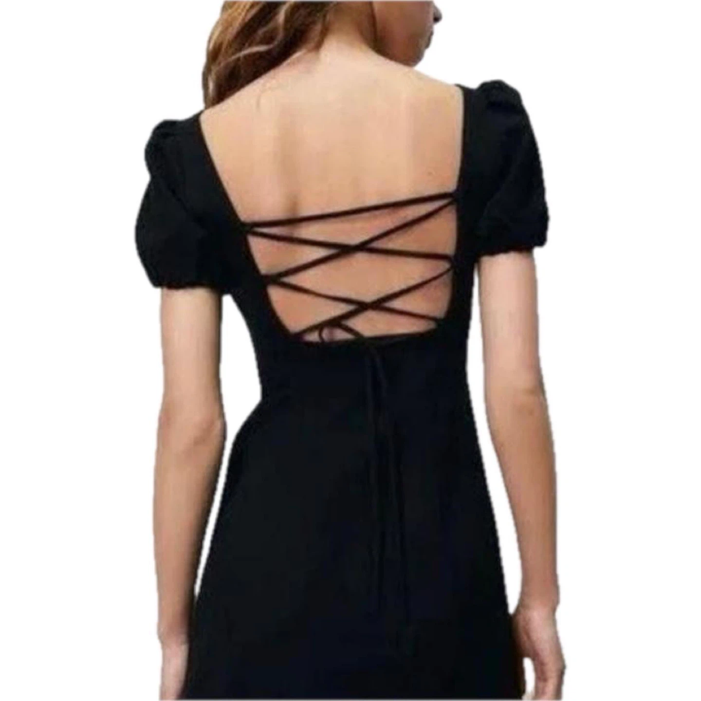 Zara Black Mini Dress with Puff Sleeves - photo 4