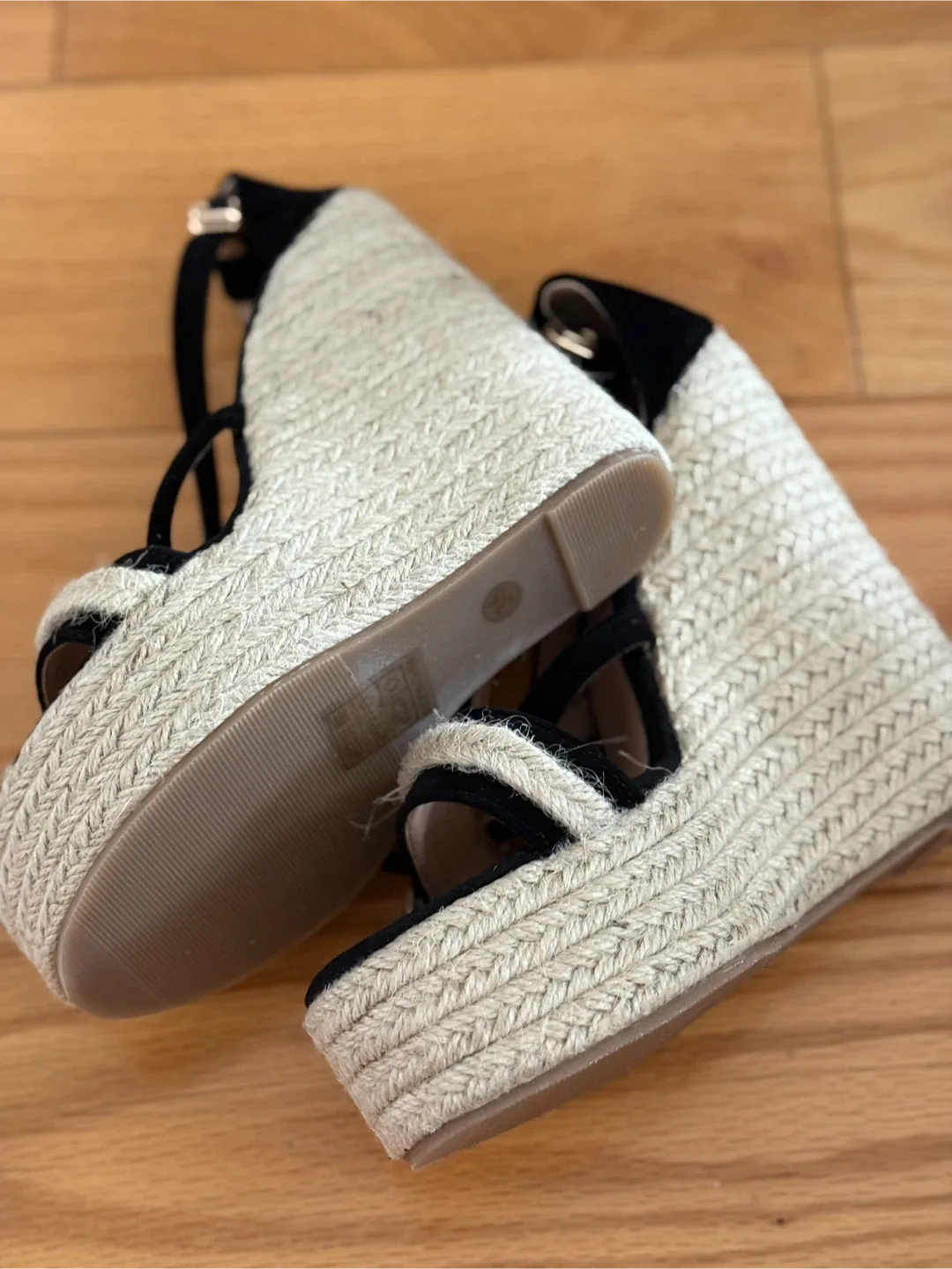 Wedge Espadrille Sandals - Black & Beige, Size 5 image indicator(2)