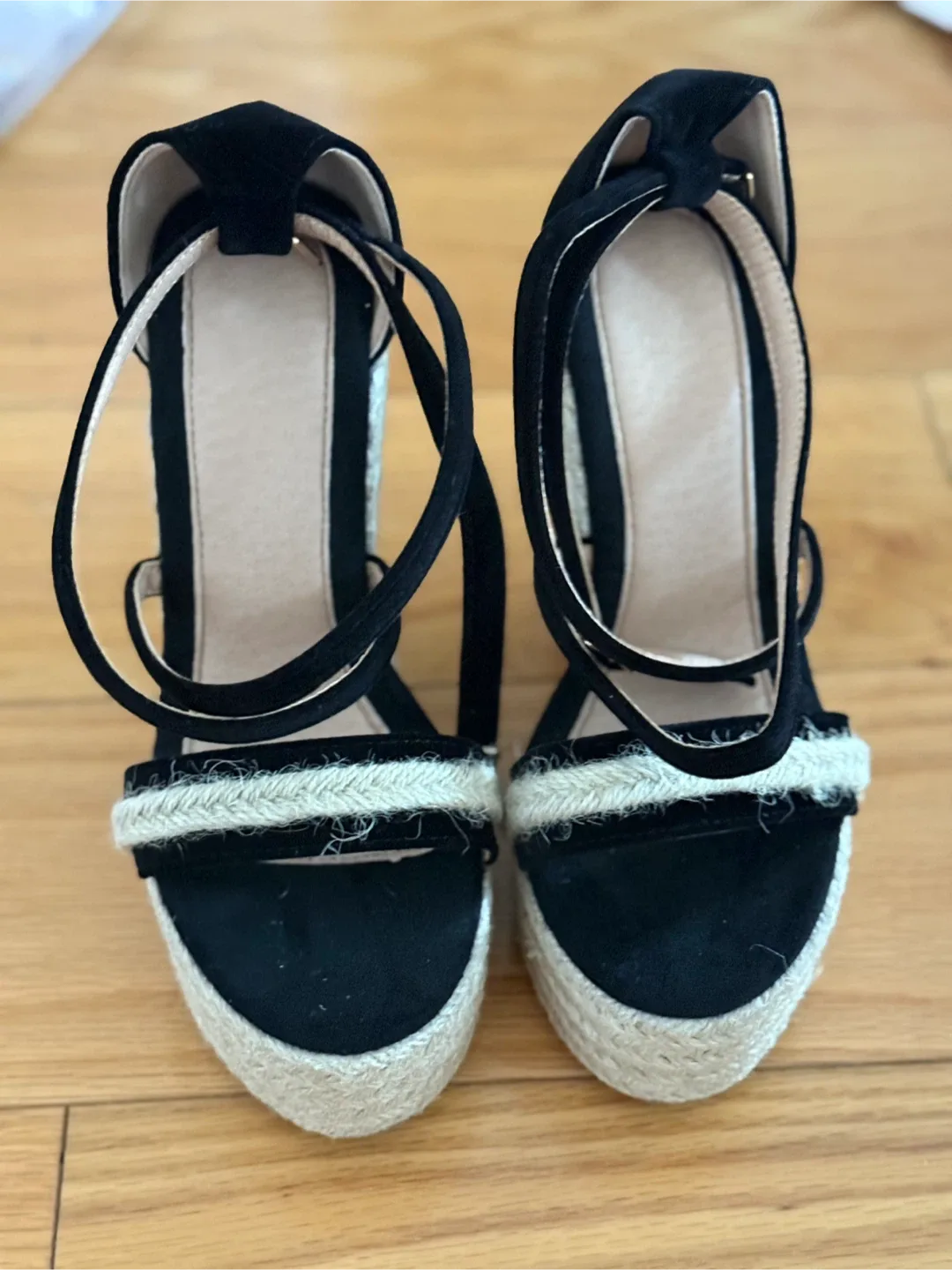 Wedge Espadrille Sandals - Black & Beige, Size 5 image indicator(5)