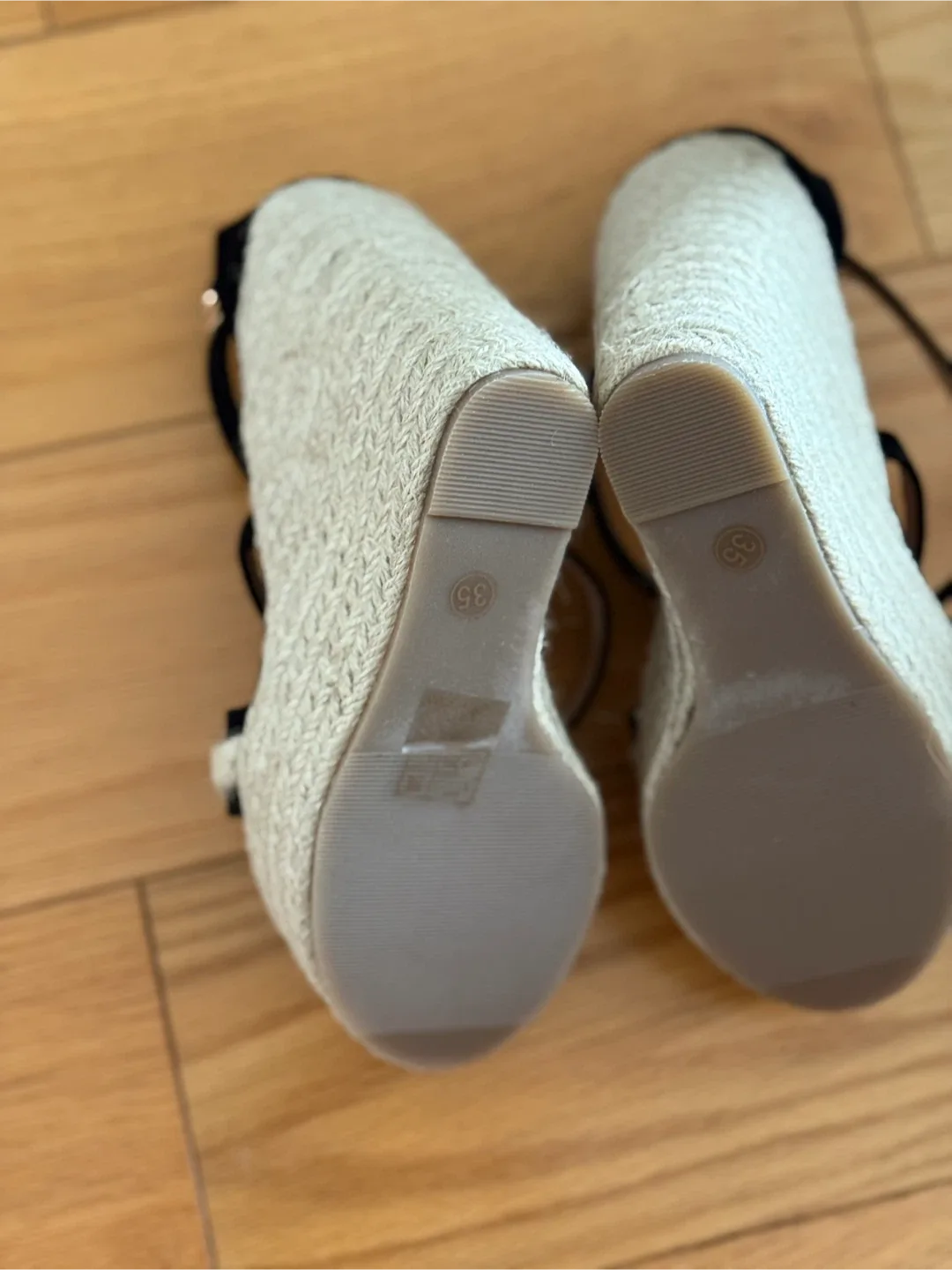 Wedge Espadrille Sandals - Black & Beige, Size 5 image indicator(4)