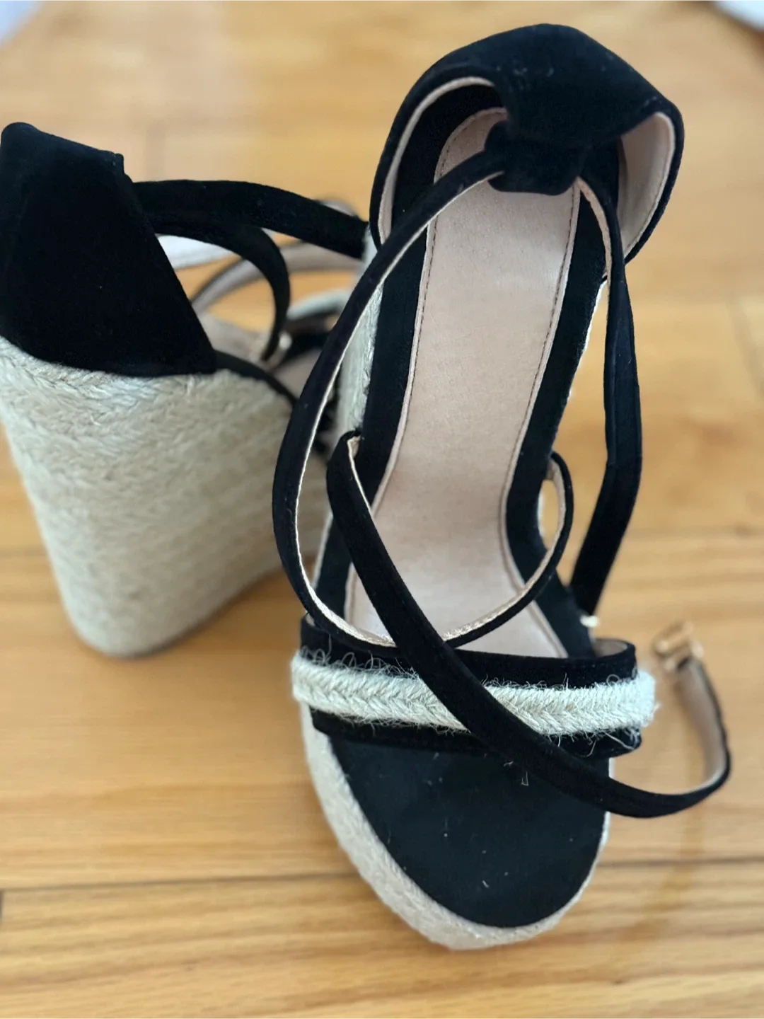 Wedge Espadrille Sandals - Black & Beige, Size 5 image indicator(7)