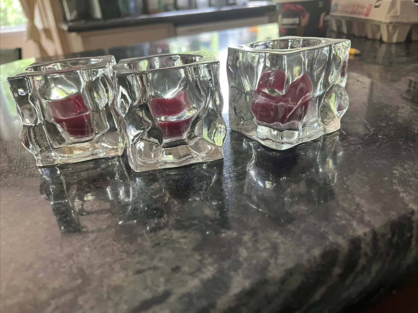 🥕3 Partylite Clear Glass Tea Light Candle Holders thumbnail