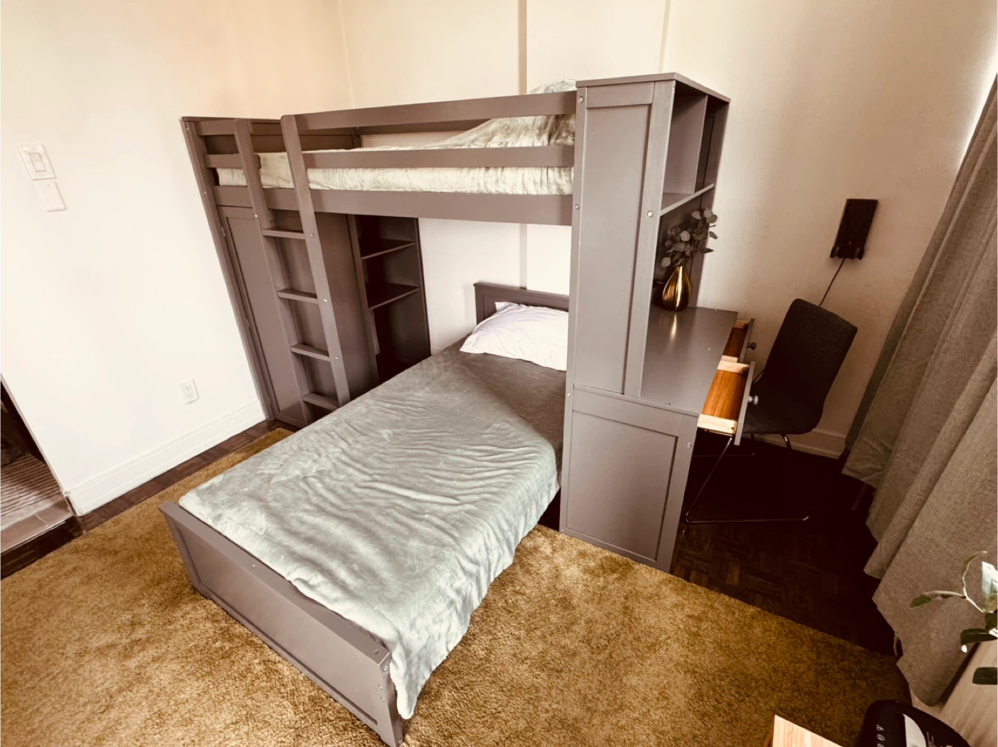 Grey Twin Size Bunk Bed with Desk - photo 5