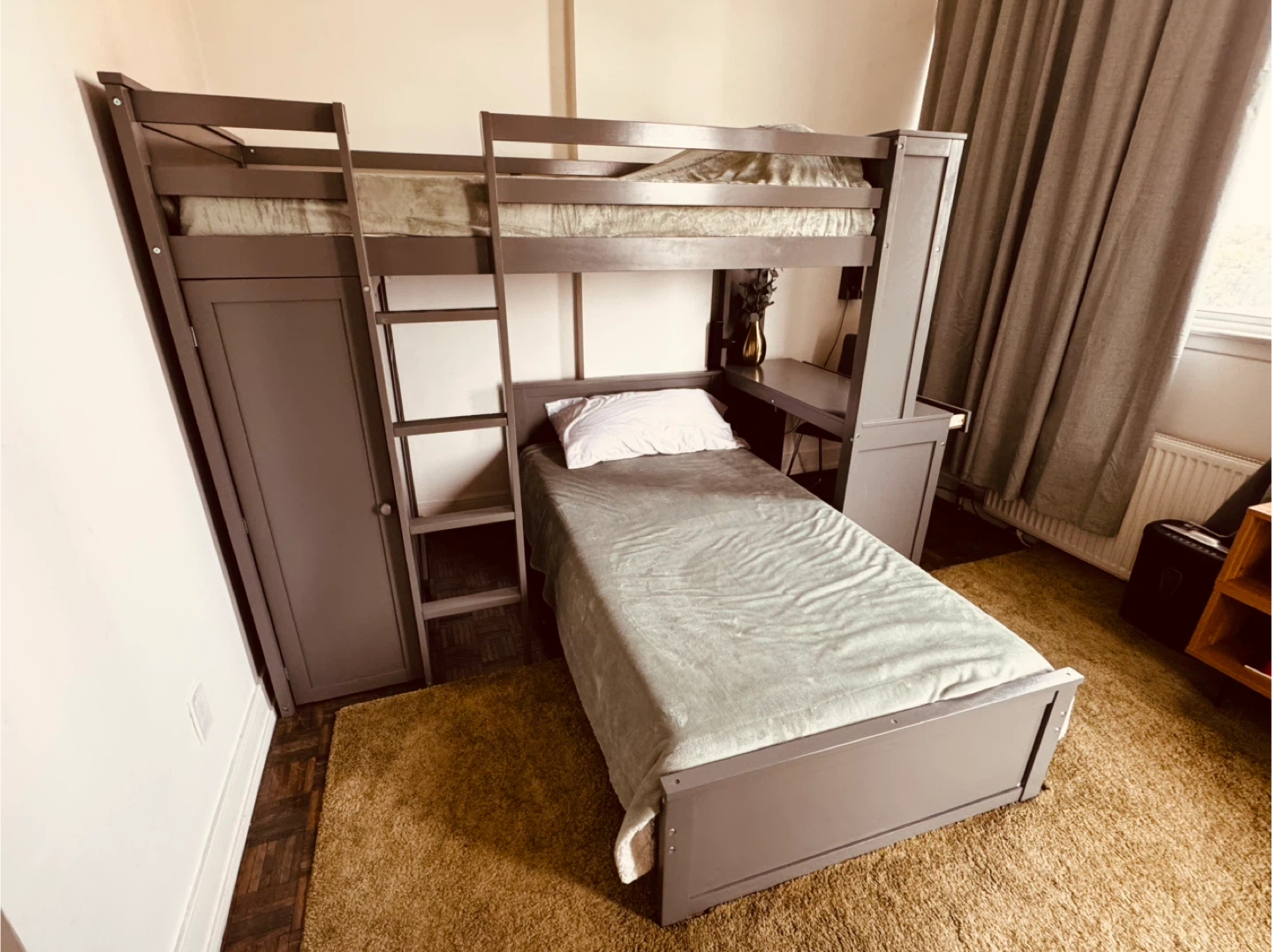 Grey Twin Size Bunk Bed with Desk - photo 4